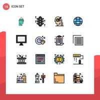 Modern Set of 16 Flat Color Filled Lines Pictograph of screen computer pen web globe Editable Creative Vector Design Elements