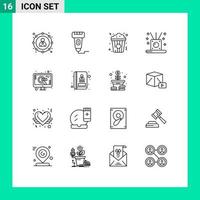 Pictogram Set of 16 Simple Outlines of marketing spa scanner relaxing food Editable Vector Design Elements