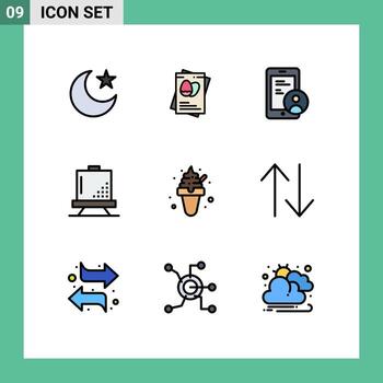paquete de 9 signos y símbolos de colores planos de línea de relleno modernos para medios de impresión web, como pintura de alimentos, desarrollo seguro, codificación, elementos de diseño de vectores editables