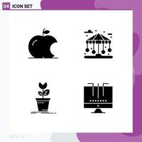 Universal Icon Symbols Group of 4 Modern Solid Glyphs of apple mario building life plant Editable Vector Design Elements