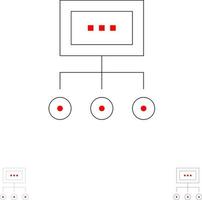 Network Business Chart Graph Management Organization Plan Process Bold and thin black line icon set vector
