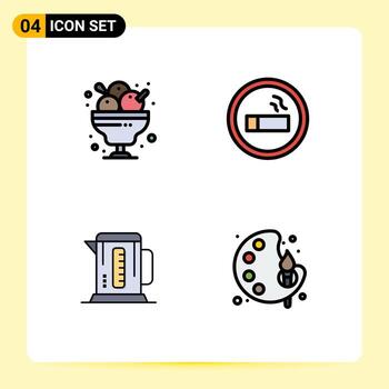 4 Universal Filledline Flat Colors Set for Web and Mobile Applications cafe boiler ice cream cigarette machine Editable Vector Design Elements