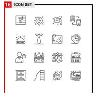 Pictogram Set of 16 Simple Outlines of share sql cap server study Editable Vector Design Elements