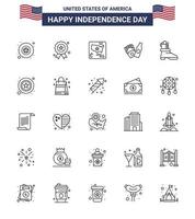 25 USA Line Pack of Independence Day Signs and Symbols of men boot flag shose frise Editable USA Day Vector Design Elements