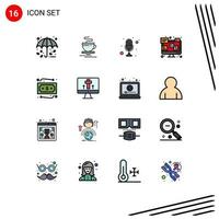 Mobile Interface Flat Color Filled Line Set of 16 Pictograms of money laptop mic communication talk Editable Creative Vector Design Elements