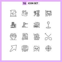 Group of 16 Outlines Signs and Symbols for building sold beat sign world Editable Vector Design Elements