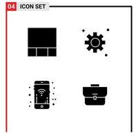 4 Thematic Vector Solid Glyphs and Editable Symbols of grid bag setting mobile signals suitcase Editable Vector Design Elements