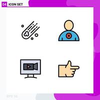 4 Thematic Vector Filledline Flat Colors and Editable Symbols of asteroid camera delete monitor thumbs up Editable Vector Design Elements