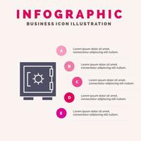 bloquear casillero seguridad seguro sólido icono infografía 5 pasos presentación antecedentes vector