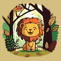 lindo león en el bosque vector