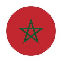 bandera de marruecos en círculo. es un rectángulo rojo y una estrella verde de cinco puntas con un borde negro. vector