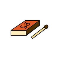 Icon of matches. Burning match with fire, opened matchbox, burnt matchstick vector