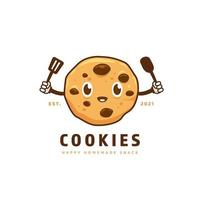 estilo de personaje de dibujos animados con el logotipo de la mascota de las galletas caseras felices vector