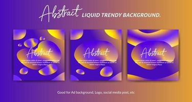 Abstract trendy color modern liquid background set violet and yellow mix gradient oil fluid style vector