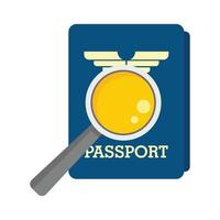 icono de control de pasaporte de lupa vector aislado plano