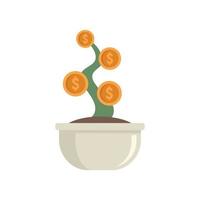 crowdfunding dinero planta maceta icono plano aislado vector