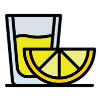 Glass and slice of lemon icon color outline vector