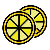 Two round slices of lemon icon color outline vector