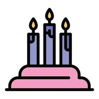 pastel de cumpleaños con vector de contorno de color de icono de velas