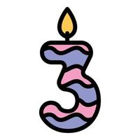 Candle number three icon color outline vector