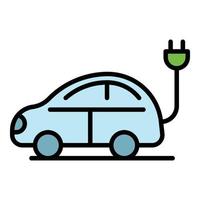 Electric car with plug icon color outline vector