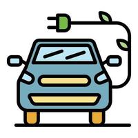 Electric car with a leaf plug icon color outline vector
