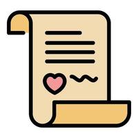 Letter with heart icon color outline vector