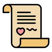 Letter with heart icon color outline vector