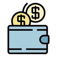 Wallet and coins icon color outline vector