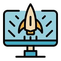 Rocket startup monitor icon color outline vector