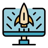 Rocket startup monitor icon color outline vector