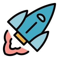 Flying rocket icon color outline vector