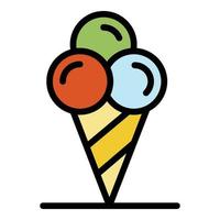 vector de contorno de color de icono de cono de helado