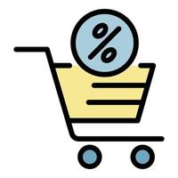 Percent shop cart icon color outline vector