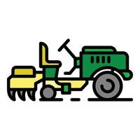 vector de contorno de color de icono de tractor de granja pequeña