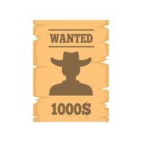 Western wanted paper icon flat isolated vector