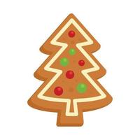 pan de jengibre, árbol de navidad, icono, plano, aislado, vector