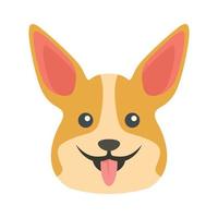 feliz, corgi, perro, icono, plano, aislado, vector