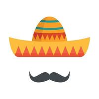 Sombrero and mustache icon flat isolated vector