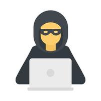 hacker, hombre, icono, plano, aislado, vector