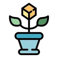Blockchain plant pot icon color outline vector