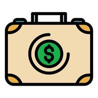 Suitcase with money icon color outline vector