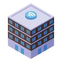 vector isométrico del icono del edificio del proveedor de Internet. servicio wifi