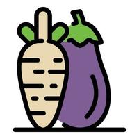 Carrot and eggplant icon color outline vector