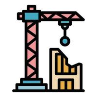 Demolition building crane icon color outline vector