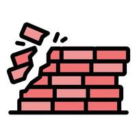 Demolition brick wall icon color outline vector