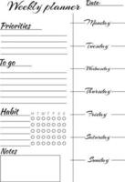 Reminder, plans, goals, tasks, notes, schedule. Personal weekly. vector