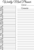 Breakfast, lunch, dinner and snacks. Meal planning and grocery list. Weekly menu planner. vector