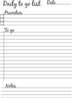 Things for the day. List. Scheduler. Schedule, reminder, organizer, goals, plans. vector