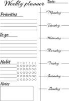 Schedule, notes, plans, goals, tasks, reminder. My personal weekly. vector